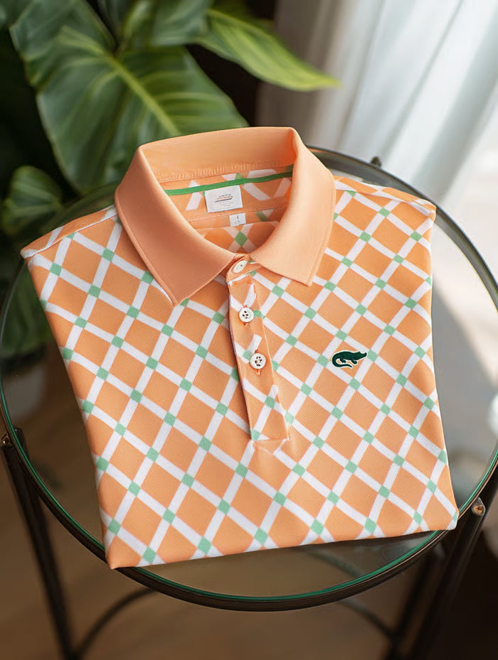 Men's Business Casual Embroidered Crocodile Button Short Sleeve Polo Shirt