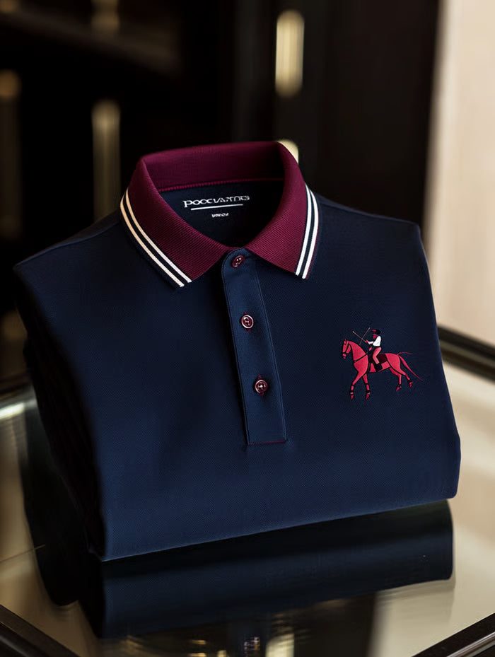 TeeCrate Men’s Retro Business Logo Print Long Sleeve Polo Shirt