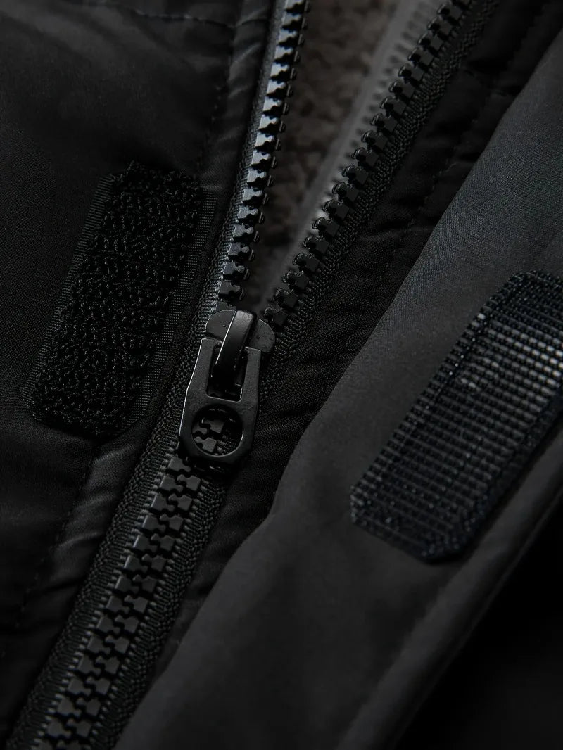 Winter Windproof Men's Faux Jacket Casual Polyester Coat with Detachable Hood Zip-Up Front Long Sleeves & Pockets Winter Clothes