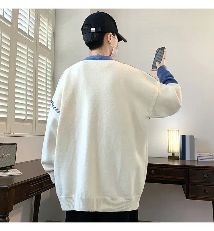 Oversized Men’s Knit Sweater – Color Block Design