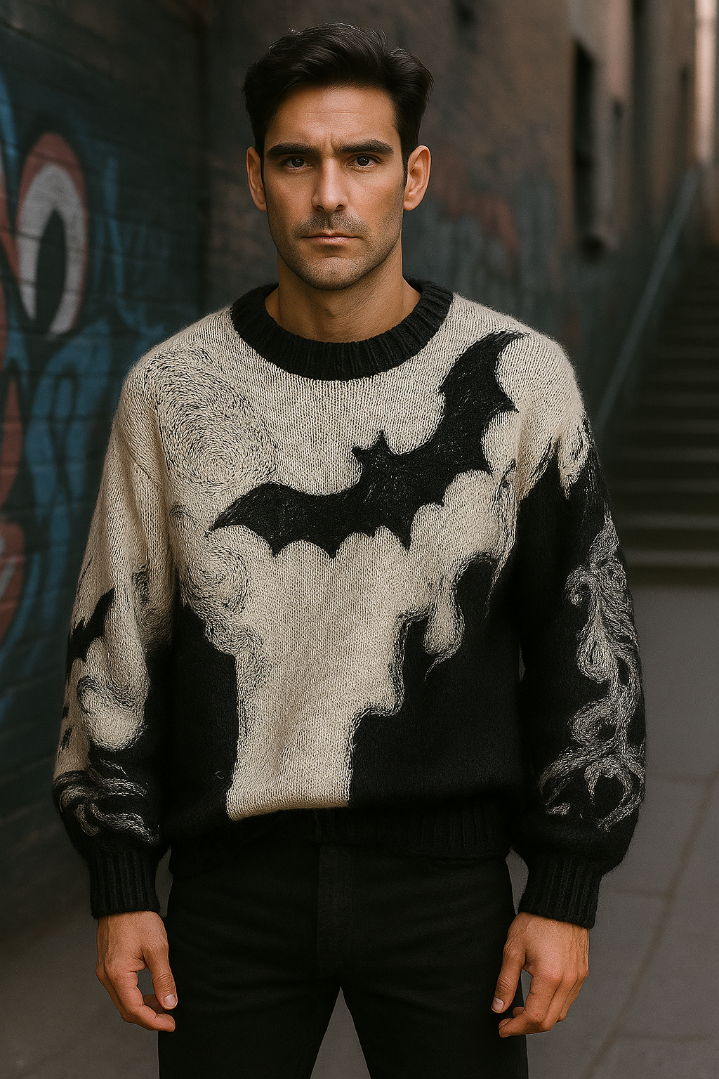 Bat Night Abstract Knit Sweater